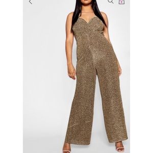 Boohoo Gold Jumpsuit NWT